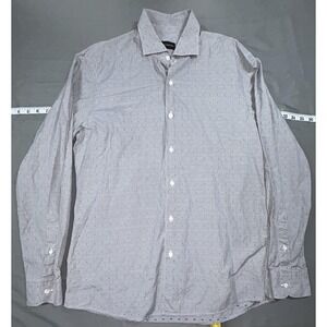Ermenegildo Zegna Dress Shirt Mens L Gray Gingham Regular Fit Cotton Long Sleeve